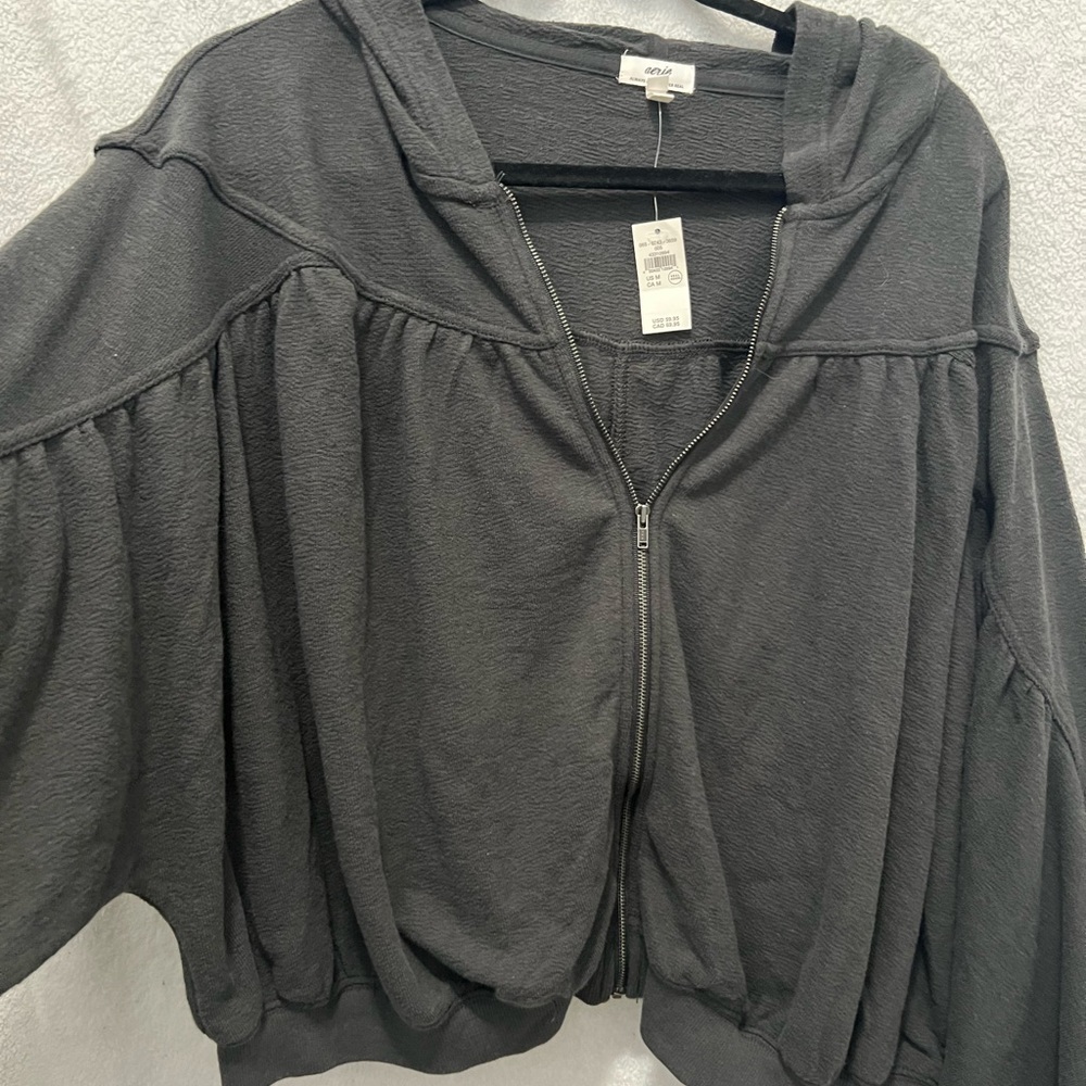 aerie Charcoal Gray Zip-Front Hooded Sweater